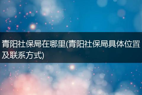 青阳社保局在哪里(青阳社保局具体位置及联系方式)