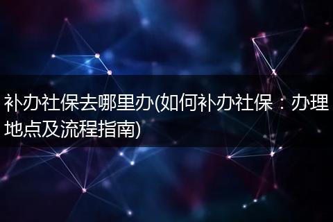 补办社保去哪里办(如何补办社保：办理地点及流程指南)