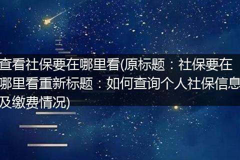 查看社保要在哪里看(原标题：社保要在哪里看重新标题：如何查询个人社保信息及缴费情况)
