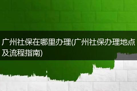 广州社保在哪里办理(广州社保办理地点及流程指南)