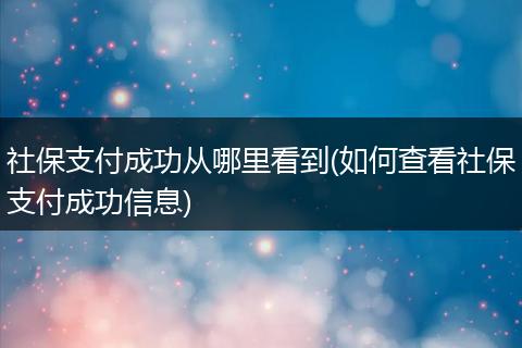 社保支付成功从哪里看到(如何查看社保支付成功信息)