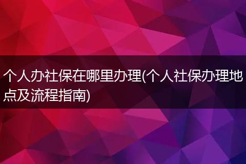 个人办社保在哪里办理(个人社保办理地点及流程指南)