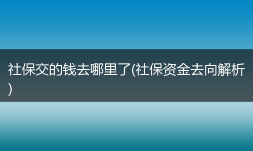 社保交的钱去哪里了(社保资金去向解析)