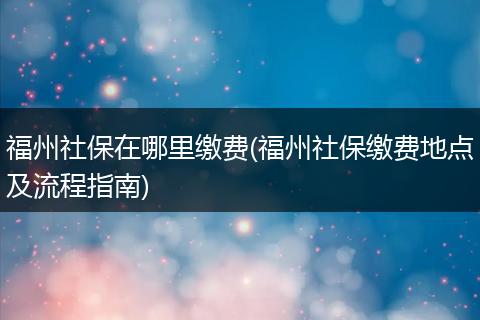 福州社保在哪里缴费(福州社保缴费地点及流程指南)