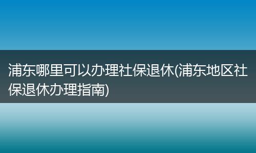 浦东哪里可以办理社保退休(浦东地区社保退休办理指南)