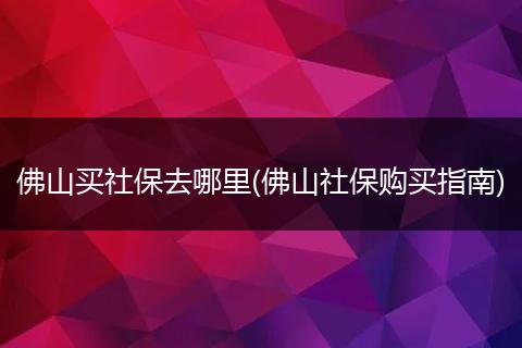 佛山买社保去哪里(佛山社保购买指南)