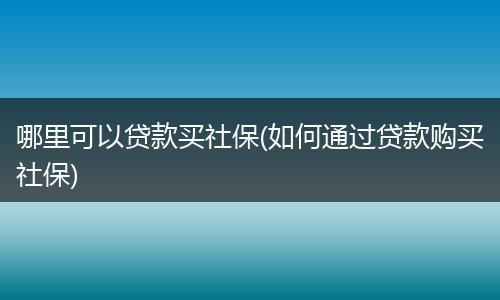 哪里可以贷款买社保(如何通过贷款购买社保)