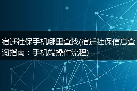 宿迁社保手机哪里查找(宿迁社保信息查询指南：手机端操作流程)