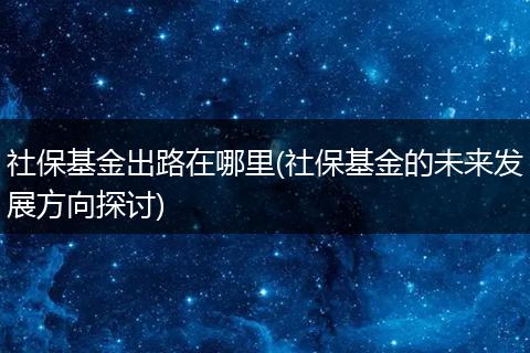社保基金出路在哪里(社保基金的未来发展方向探讨)