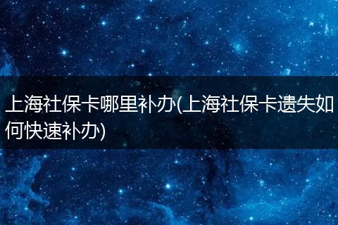 上海社保卡哪里补办(上海社保卡遗失如何快速补办)