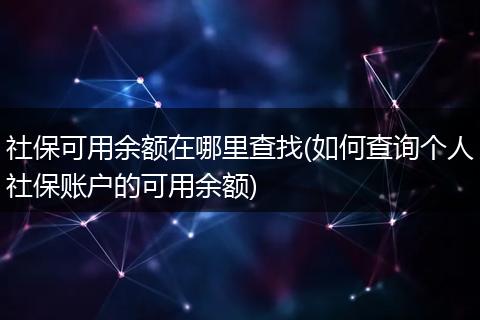 社保可用余额在哪里查找(如何查询个人社保账户的可用余额)