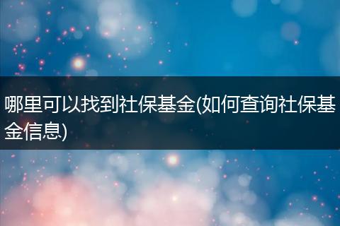 哪里可以找到社保基金(如何查询社保基金信息)