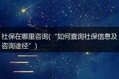 社保在哪里咨询(“如何查询社保信息及咨询途径”)