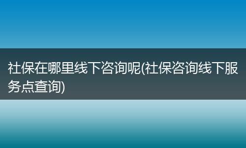 社保在哪里线下咨询呢(社保咨询线下服务点查询)