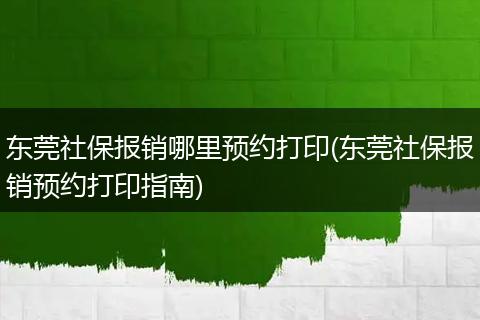 东莞社保报销哪里预约打印(东莞社保报销预约打印指南)