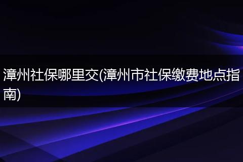漳州社保哪里交(漳州市社保缴费地点指南)