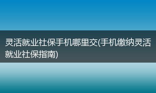 灵活就业社保手机哪里交(手机缴纳灵活就业社保指南)