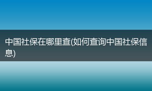中国社保在哪里查(如何查询中国社保信息)