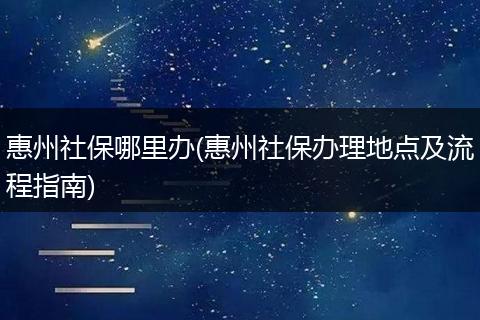 惠州社保哪里办(惠州社保办理地点及流程指南)
