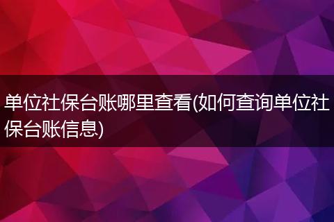 单位社保台账哪里查看(如何查询单位社保台账信息)