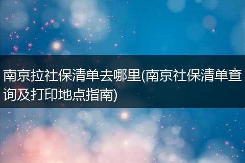 南京拉社保清单去哪里(南京社保清单查询及打印地点指南)