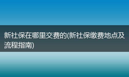 新社保在哪里交费的(新社保缴费地点及流程指南)