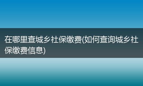 在哪里查城乡社保缴费(如何查询城乡社保缴费信息)