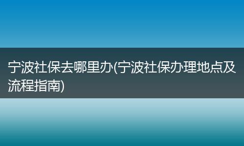 宁波社保去哪里办(宁波社保办理地点及流程指南)