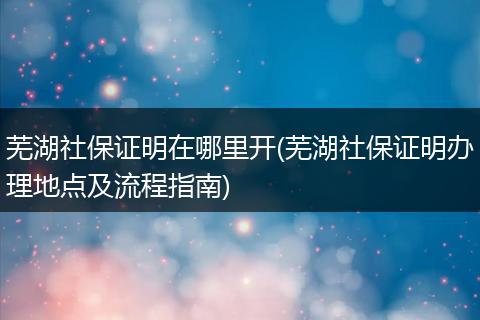 芜湖社保证明在哪里开(芜湖社保证明办理地点及流程指南)