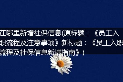 在哪里新增社保信息(原标题：《员工入职流程及注意事项》新标题：《员工入职流程及社保信息新增指南》)
