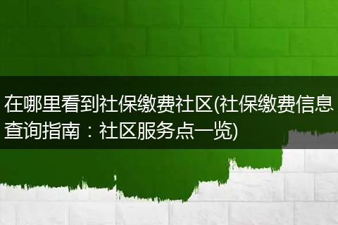 在哪里看到社保缴费社区(社保缴费信息查询指南：社区服务点一览)