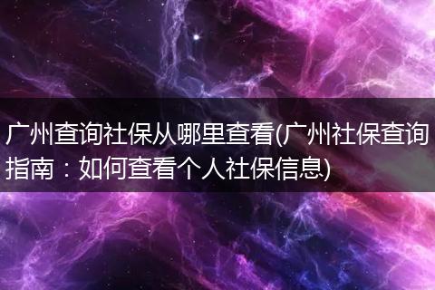 广州查询社保从哪里查看(广州社保查询指南：如何查看个人社保信息)