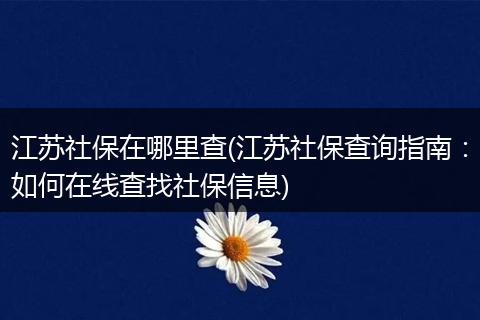 江苏社保在哪里查(江苏社保查询指南：如何在线查找社保信息)