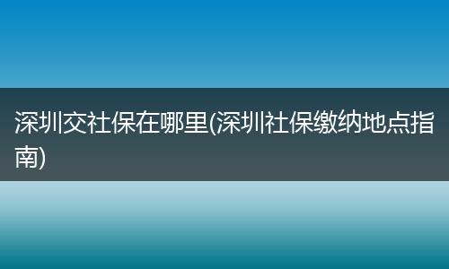 深圳交社保在哪里(深圳社保缴纳地点指南)