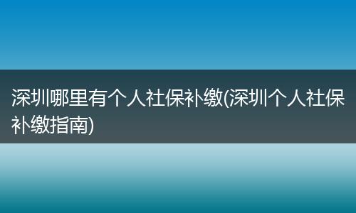 深圳哪里有个人社保补缴(深圳个人社保补缴指南)