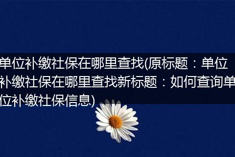 单位补缴社保在哪里查找(原标题：单位补缴社保在哪里查找新标题：如何查询单位补缴社保信息)