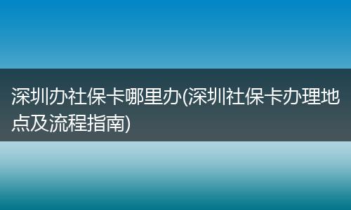 深圳办社保卡哪里办(深圳社保卡办理地点及流程指南)