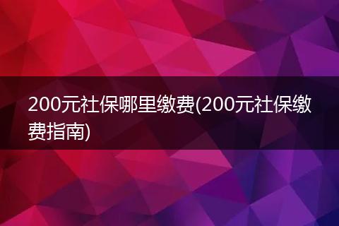 200元社保哪里缴费(200元社保缴费指南)