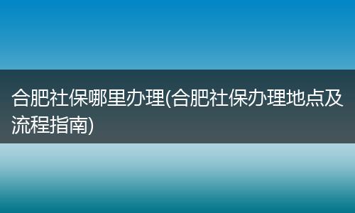 合肥社保哪里办理(合肥社保办理地点及流程指南)