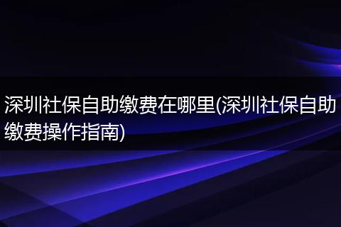 深圳社保自助缴费在哪里(深圳社保自助缴费操作指南)