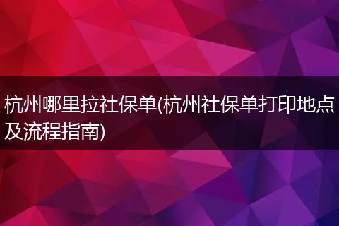 杭州哪里拉社保单(杭州社保单打印地点及流程指南)