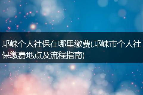 邛崃个人社保在哪里缴费(邛崃市个人社保缴费地点及流程指南)