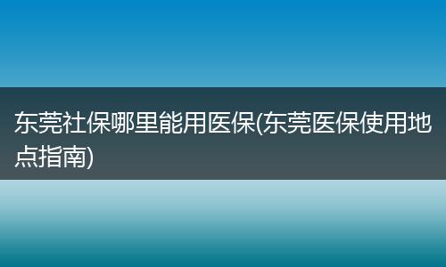 东莞社保哪里能用医保(东莞医保使用地点指南)