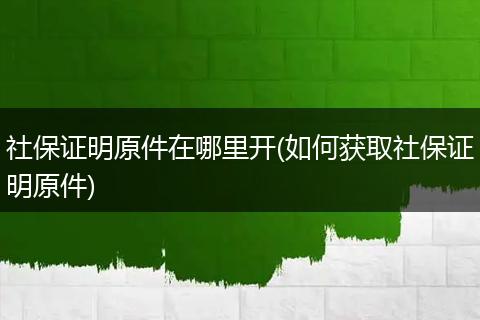 社保证明原件在哪里开(如何获取社保证明原件)