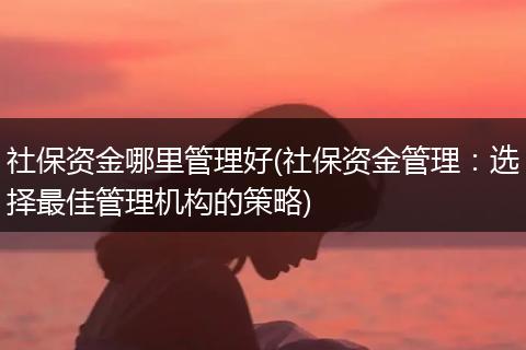 社保资金哪里管理好(社保资金管理：选择最佳管理机构的策略)