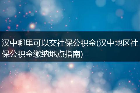 汉中哪里可以交社保公积金(汉中地区社保公积金缴纳地点指南)
