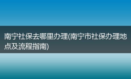 南宁社保去哪里办理(南宁市社保办理地点及流程指南)