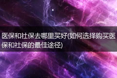 医保和社保去哪里买好(如何选择购买医保和社保的最佳途径)