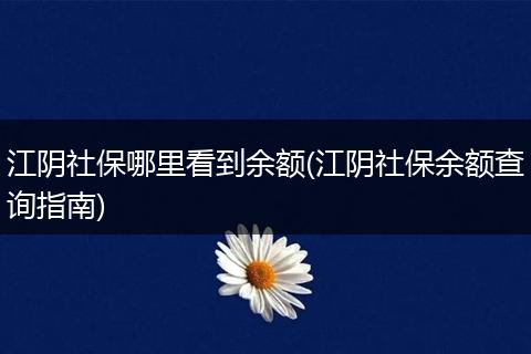 江阴社保哪里看到余额(江阴社保余额查询指南)