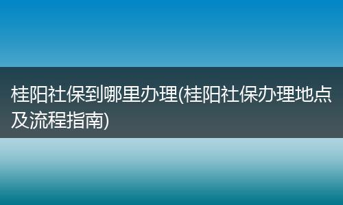 桂阳社保到哪里办理(桂阳社保办理地点及流程指南)